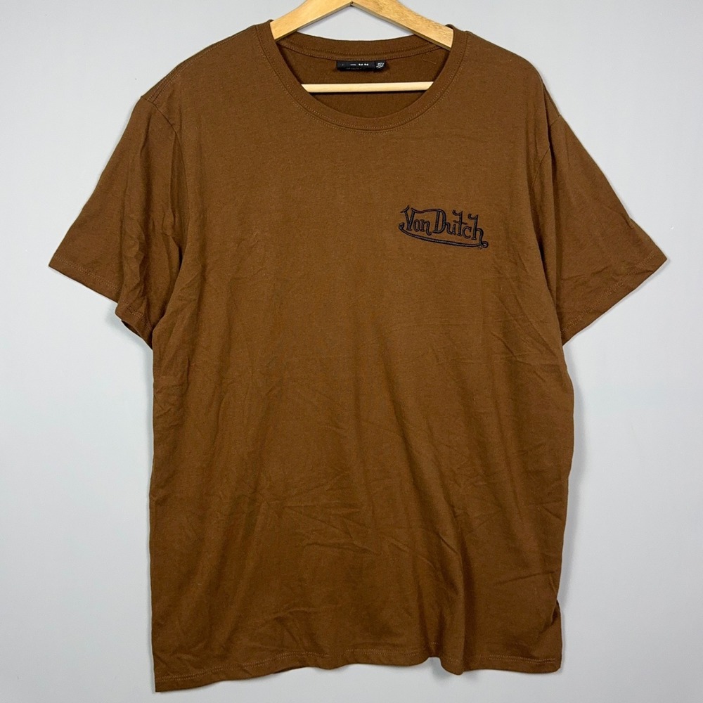 Von Dutch Embroidered Y2K T-Shirt Mens Size XL Cotton Brown Streetwear